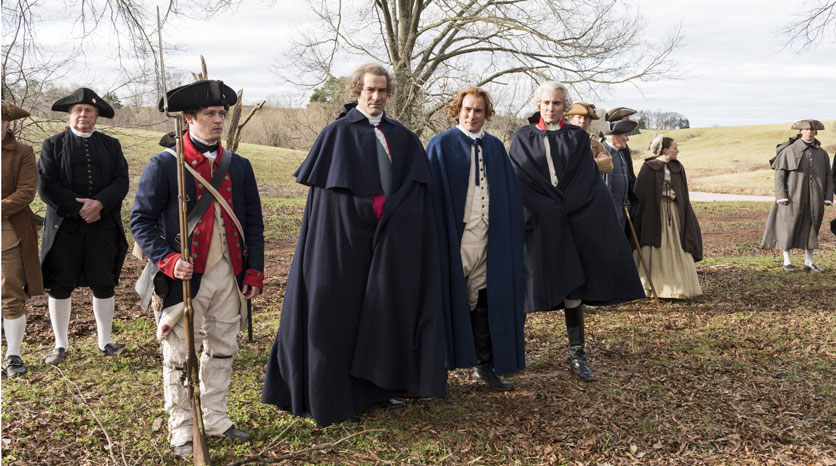 George Washington (Ian Kahn), Alexander Hamilton (Sean Haggerty) and Marquis de Lafayette (Brian Wiles) Episódio 10 Foto de Antony Platt/AMC