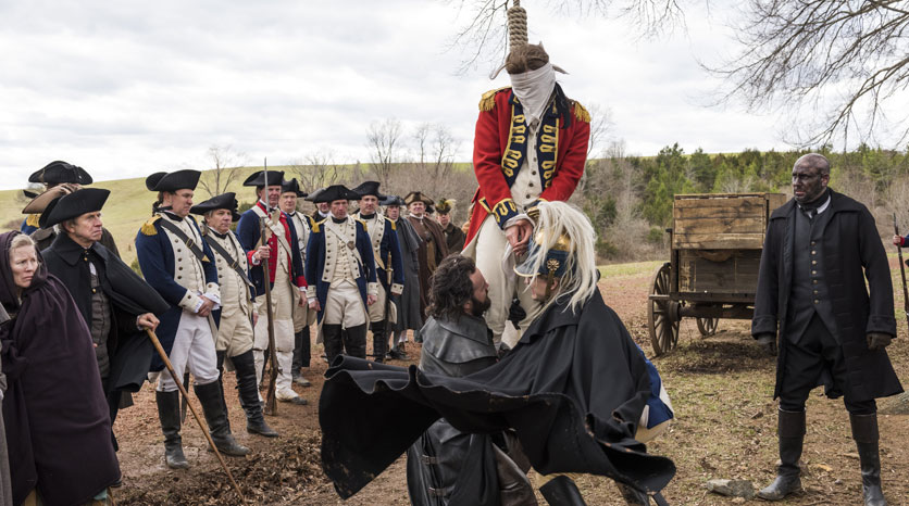 Caleb Brewster (Daniel Henshall), Ben Talmadge (Seth Numrich) e John André (JJ Feild) Episódio 10 Foto de Antony Platt/AMC