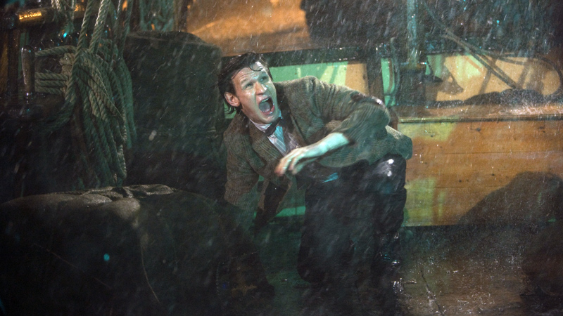 The Doctor gets drenched on the pirate ship