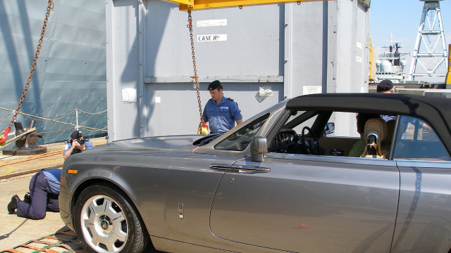 James gets ready to drive the Rolls-Royce Phantom Drophead.