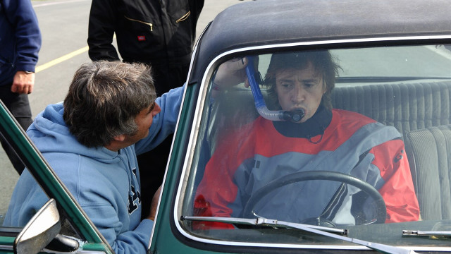 Richard uses a snorkel to breathe in his Triumph Dolomite Sprint