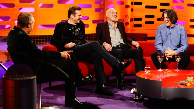 Graham chats with Liam Neeson, Sir Patrick Stewart and Alan Davies.