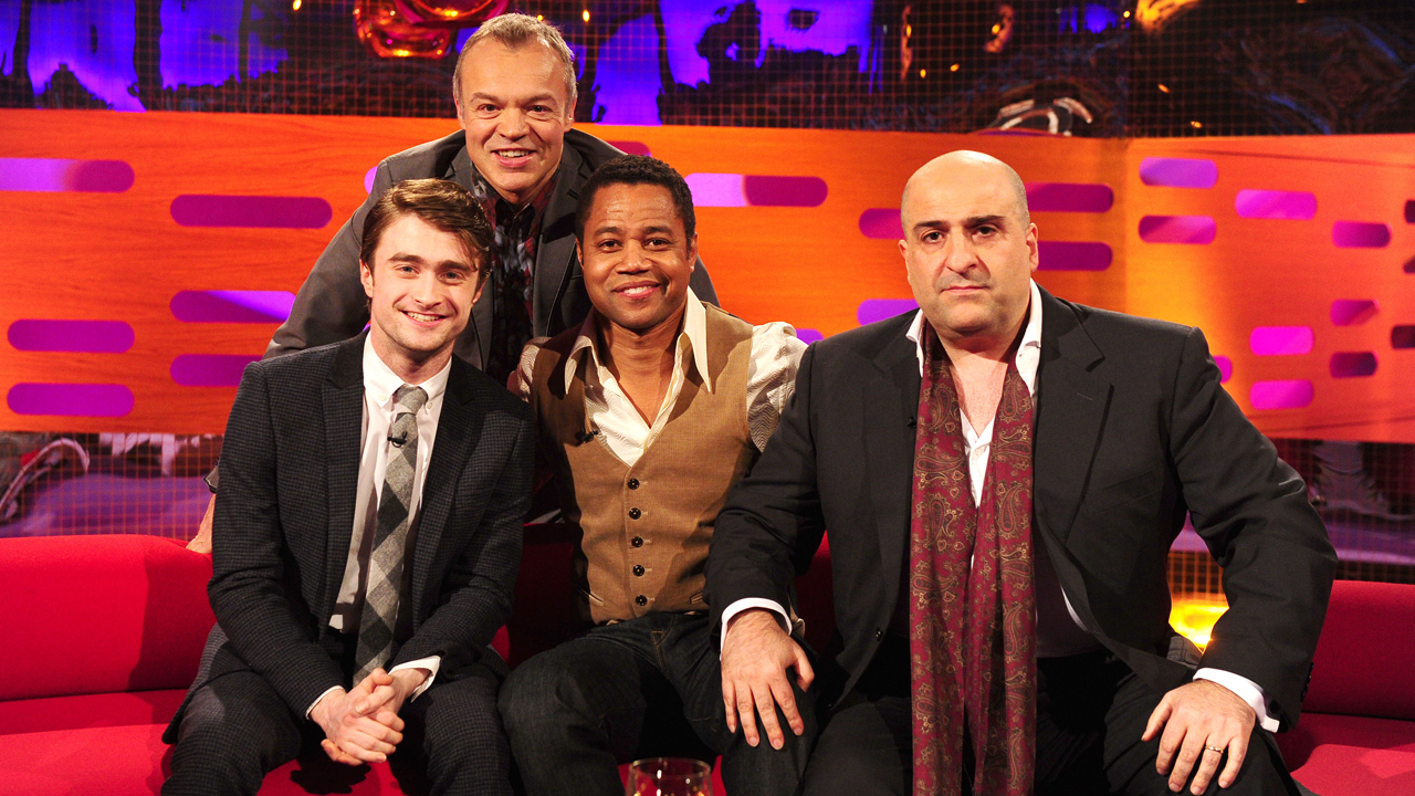 Daniel Radcliffe, Cuba Gooding Jr. and Omid Djalili hang with Graham.
