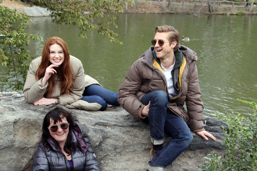 Karen Gillan, Arthur Darvill and Caroline Skinner take a rest in Central Park while filming for an upcoming 'Doctor Who' episode in New York City.