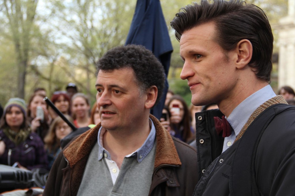 Central Park crowds look on as Steven Moffat and Matt Smith are hard at work shooting an upcoming episode in New York City.
