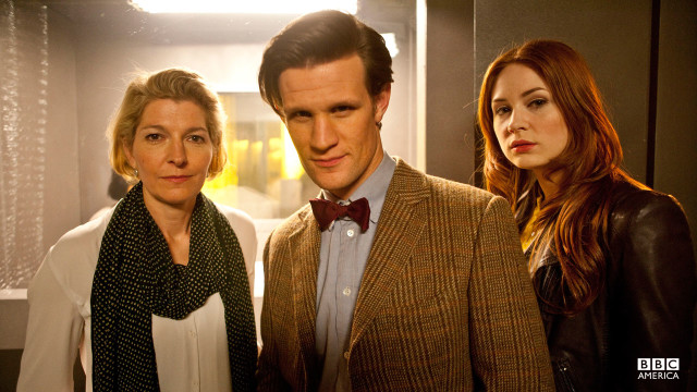 The Doctor, Amy, and Kate Stewart.