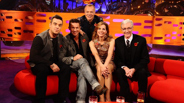 Robbie Williams, Felix Baumgartner, Darcey Bussell and Paul O'Grady pose with Graham Norton.