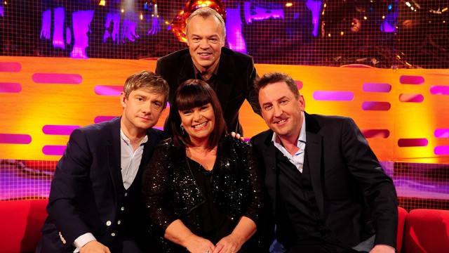 Everyone gets close for a Graham Norton-style group pose.