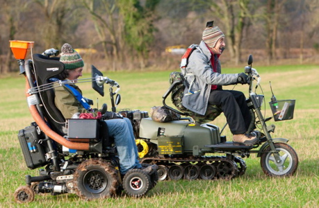 James May, left, and Richard Hammond on mobility scooters in Wales. (BBC America)