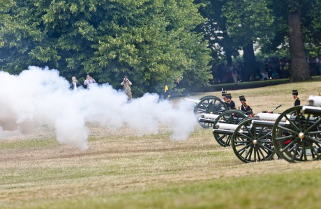 The Kings Troop Royal Horse Artillery fire a 41 Gun Salute in Green Park to celebrate the birth of the Royal baby Catherine Duchess of Cambridge gives birth to a baby boy, London, Britain - 23 Jul 2013 (Rex Features via AP Images)