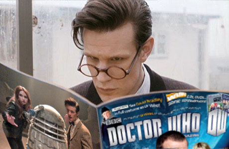 "What did it say about my chin?" The Doctor reads 'Doctor Who' magazine.