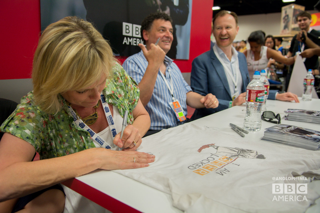 Sue Vertue, Steven Moffat, and Mark Gatiss at the 'Sherlock' signing at the BBC AMERICA booth. (Photo: Dave Gustav Anderson)