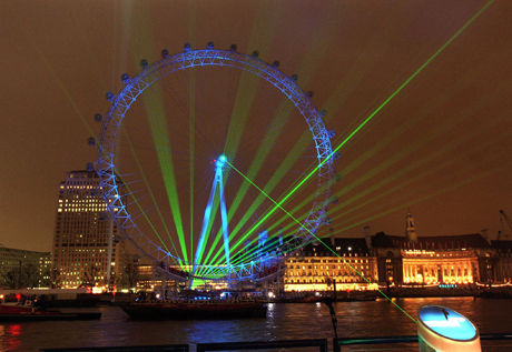 New Year's Eve is kicked off with a laser light show, 1999. (AP)