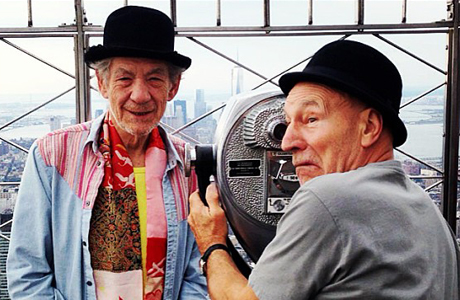 Sir Ian McKellen and Sir Patrick Stewart on the Empire State Building in NYC. (Photo via Ian McKellen's Instagram)