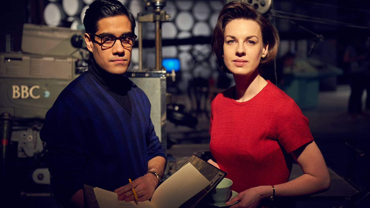 Sacha Dhawan as Waris Hussein, the director of the first Doctor Who story, and Jessica Raine as Verity Lambert, founding producer of Doctor Who.