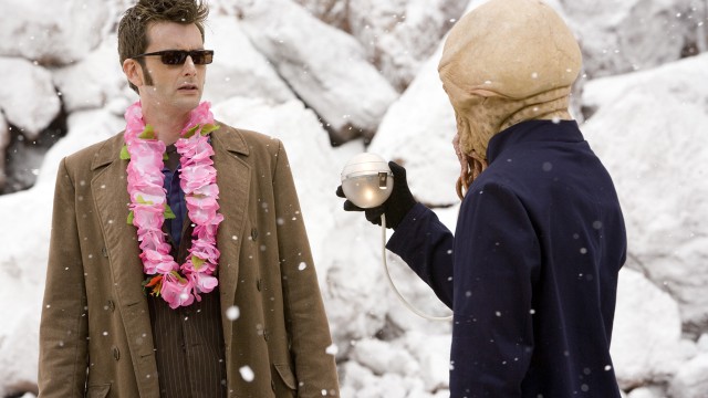 2009: END OF TIME PART 1
What Happened? It's The Tenth Doctor's final journey -- but his psychotic nemesis the Master has been reborn, on Christmas Eve. With both determined to cheat death, the battle ranges from the wastelands of London to the mysterious Immortality Gate, while the alien Ood warn of an even greater danger approaching, as a terrible shadow falls across the entire Universe.