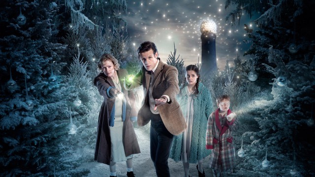 2011: THE DOCTOR, THE WIDOW AND THE WARDROBE
What Happened? It’s Christmas Eve, 1938, when Madge Arwell comes to the aid of an injured Spaceman Angel as she cycles home, in this year’s Doctor Who Christmas Special, starring Matt Smith as the Doctor.
He promises to repay her kindness – all she has to do is make a wish.
Three years later, a devastated Madge escapes war-torn London with her two children for a dilapidated house in Dorset. She is crippled with grief at the news her husband has been lost over the channel, but determined to give Lily and Cyril the best Christmas ever.
The Arwells are surprised to be greeted by a madcap caretaker whose mysterious Christmas gift leads them into a magical wintry world. Here, Madge will learn how to be braver than she ever thought possible. And that wishes can come true…