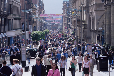 People walking on Buchanan Street, Glasgow, Scotland. (Yadid Levy/Robert Harding /AP Images)