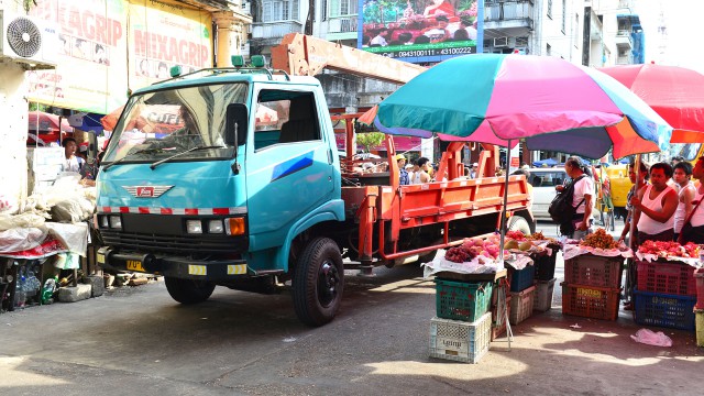 James May driving his Hino FD166B lorry through the streets of Yangon in Burma