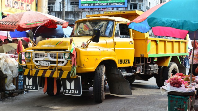 Jeremy Clarkson driving his Isuzu TXD lorry through the streets of Yangon in Burma
