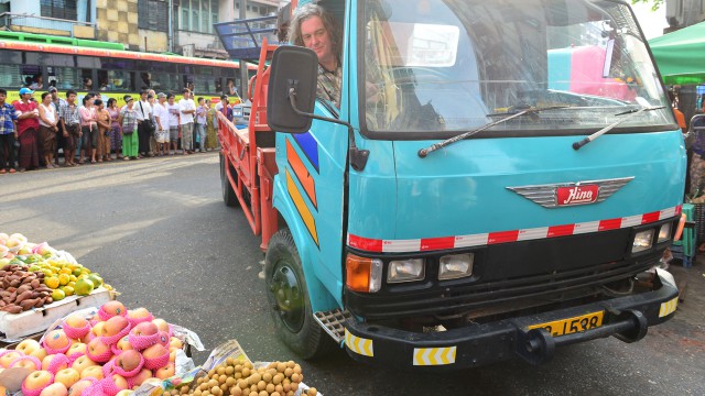 James May driving his Hino FD166B lorry through the streets of Yangon in Burma