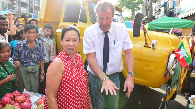 Jeremy Clarkson with a local in the streets of Yangon, Burma