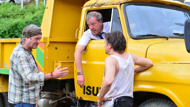 Jeremy Clarkson, James May and Richard Hammond with Jeremy’s lorry in Burma