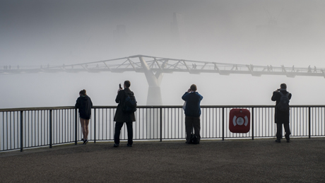 Heavy Fog over the Millenium Bridge, River Thames Fog in London, Britain - 13 Mar 2014 (Rex Features via AP Images)