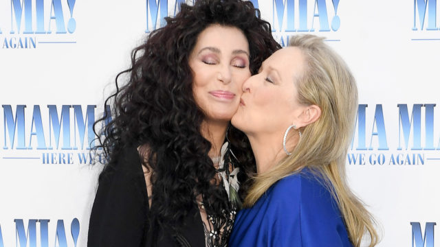 Cher and Meryl Streep attend the “Mamma Mia! Here We Go Again” world premiere at the Eventim Apollo, Hammersmith on July 16, 2018 in London, England.