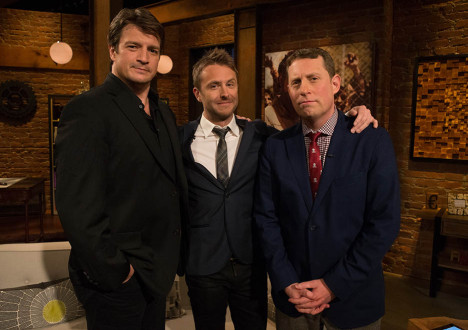 Nathan Fillion, Chris Hardwick and Scott M. Gimple (The Walking Dead Executive Producer, Writer) in Episode 1 of The Talking Dead