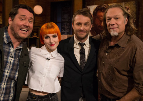 Doug Benson, Hayley Williams, Chris Hardwick and Greg Nicotero (The Walking Dead Executive Producer, Special FX Makeup Designer) in Episode 2 of The Talking Dead