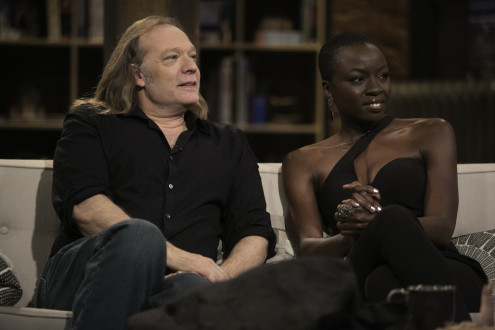 Greg Nicotero (The Walking Dead Executive Producer, Special FX Makeup Designer) and Danai Gurira (Michonne) in Episode 9 of The Talking Dead