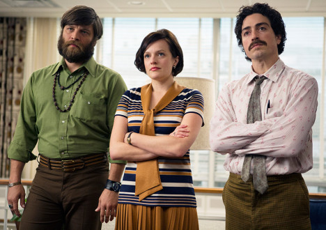 Stan Rizzo (Jay R. Ferguson), Peggy Olson (Elisabeth Moss) and Michael Ginsberg (Ben Feldman) in Mad Men