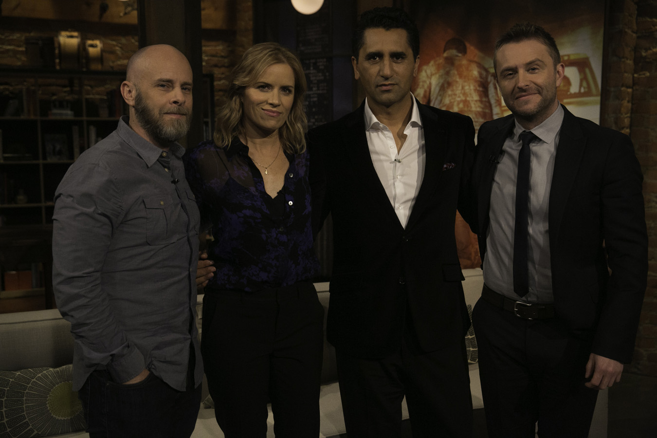 Dave Erickson, Cliff Curtis, Kim Dickens, Chris Hardwick - Talking Dead _ Season 5, Episode 18 - Photo Credit: Jordin Althaus/AMC