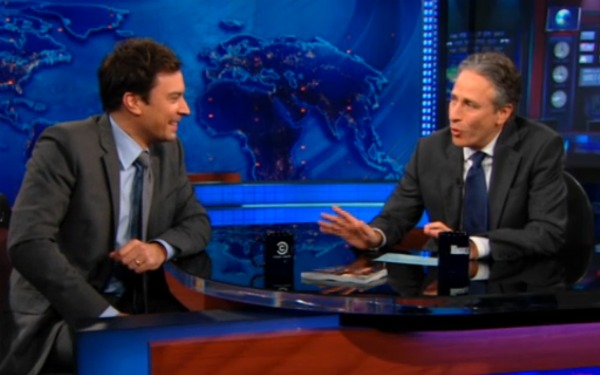 Jon Stewart and Jimmy Fallon Sing “Whip My Hair” (photo)