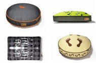 Green pet beds as artwork