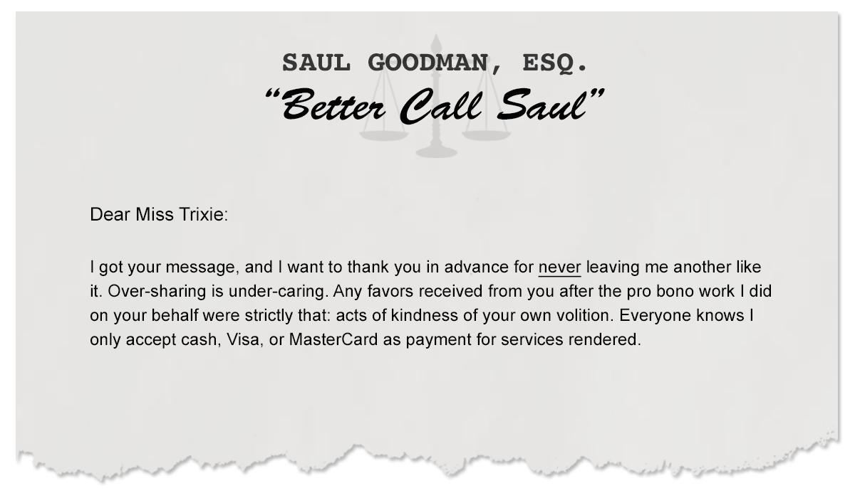 Letters From Saul – Miss Trixie, “Lady of the Night” vs. Albuquerque