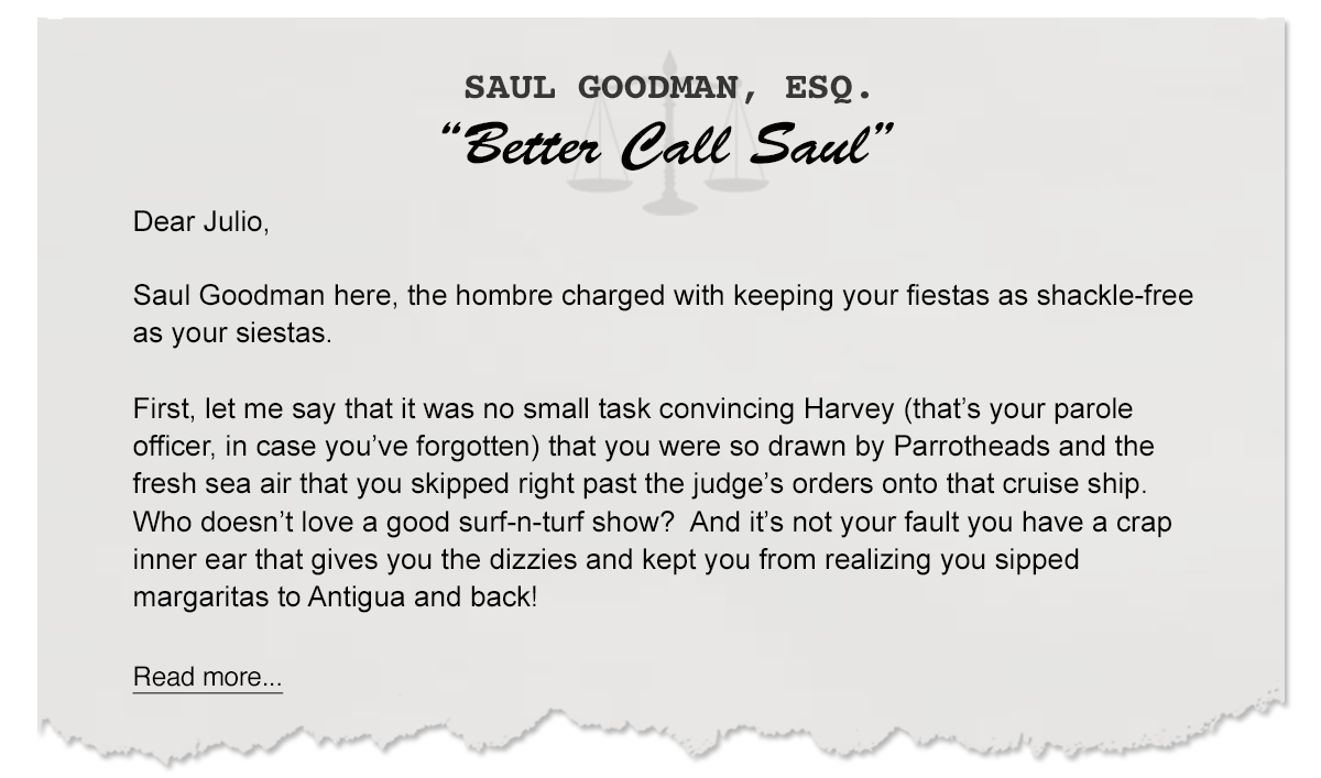 Letters From Saul – Julio’s Booze Cruise