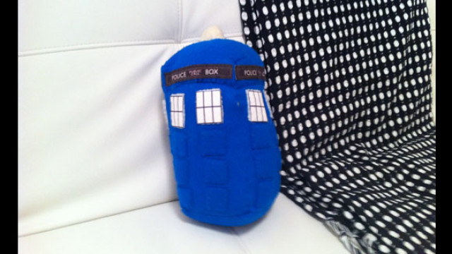 With The Nerdist special premiering tonight (September 24) at 10/9c with guests Matt Smith and Craig Ferguson, Nerdist host Chris Hardwick has generously agreed to open up his personal collection of Doctor Who items. Many of them are gifts from some astonishingly creative fellow Whovians. The TARDIS pillow was handmade by Emily Greenhause (@HeatherMason76).
