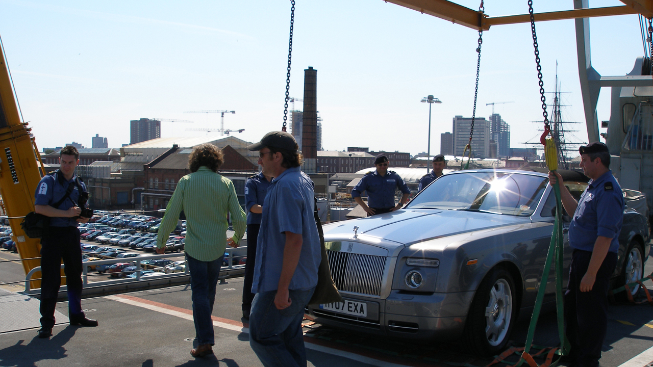 The Rolls-Royce Phantom Drophead gets ready to disembark