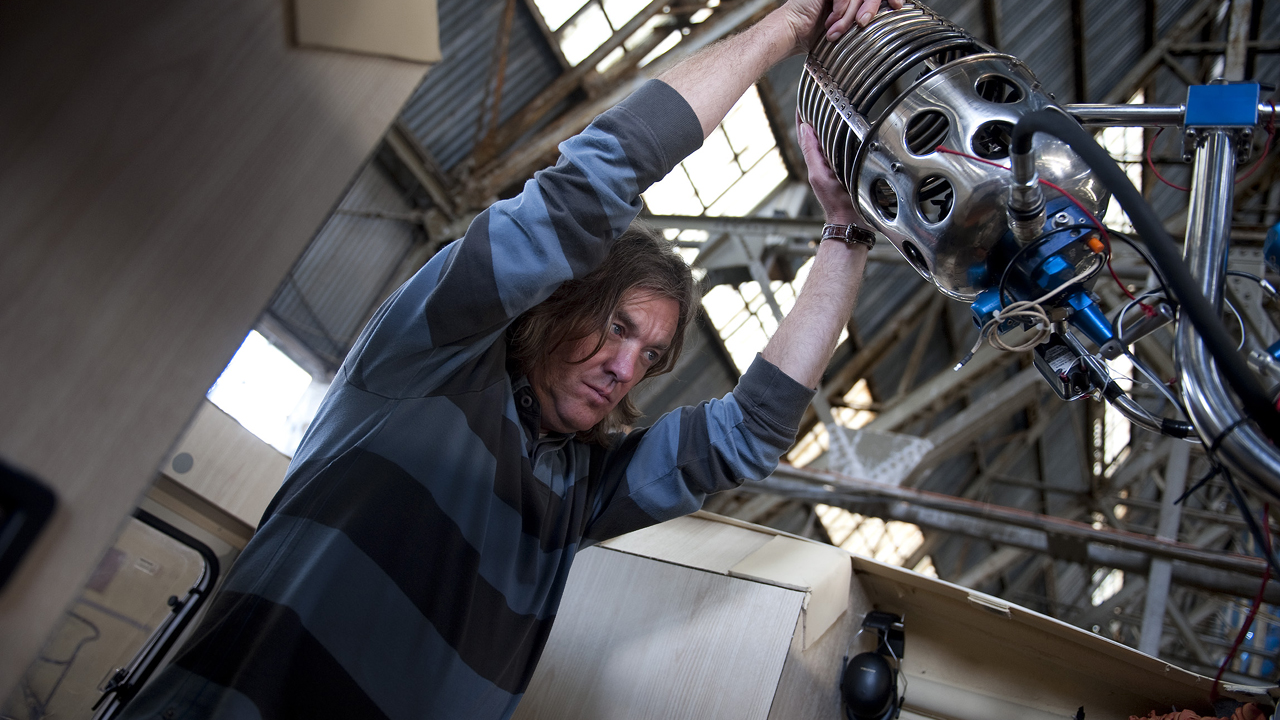 James mounts the engine for the flying caravan