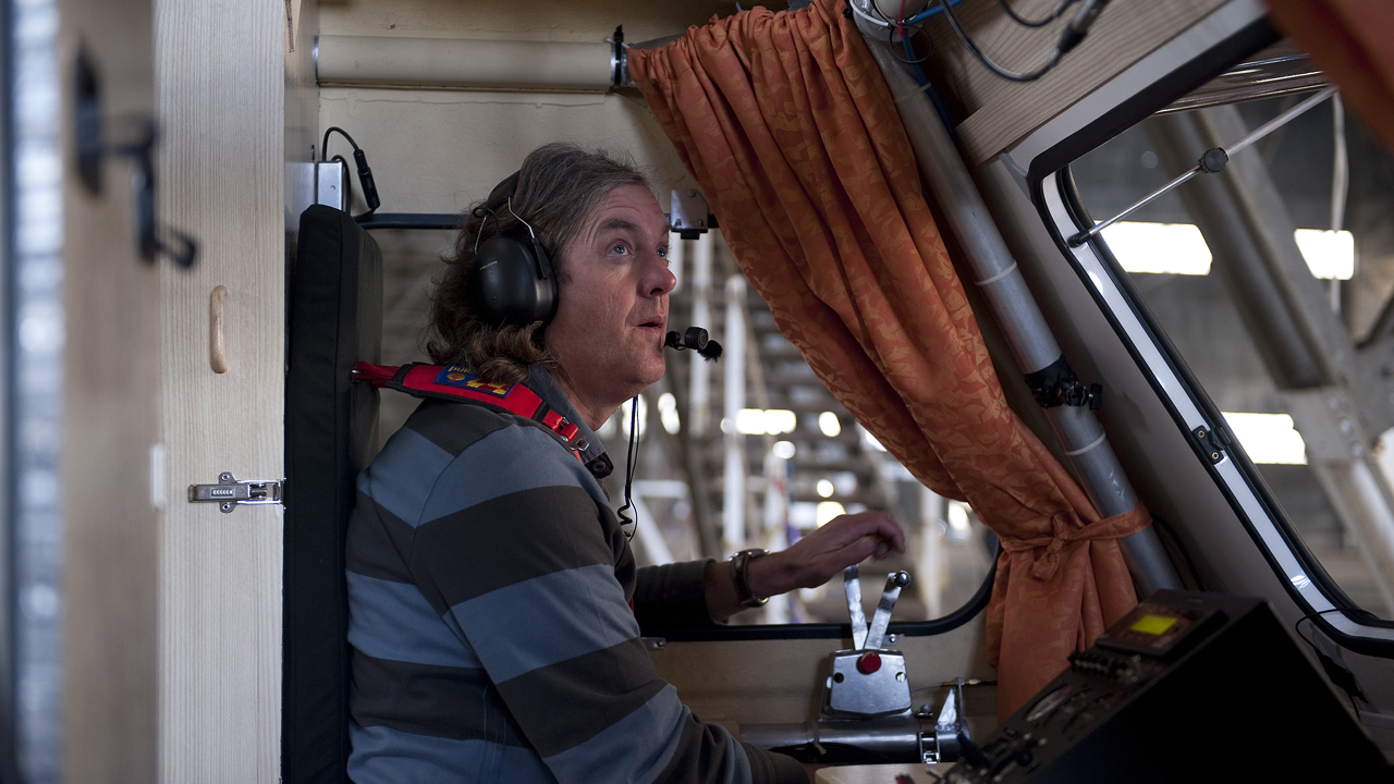James in the cockpit of the caravan