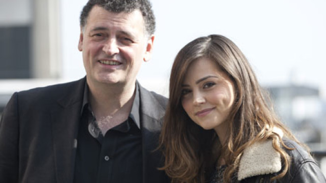 Steven Moffat and Jenna-Louise Coleman from this morning's 'Doctor Who' announcement (Rex Features via AP Images)