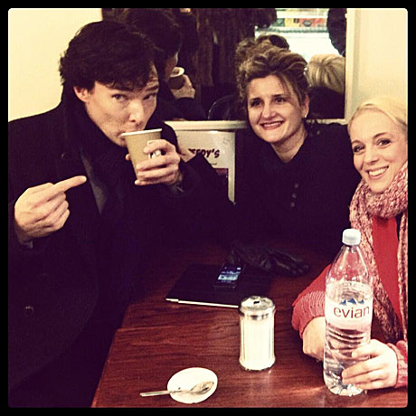 Benedict Cumberbatch and Amanda Abbingon (right) in Speedy's Cafe.