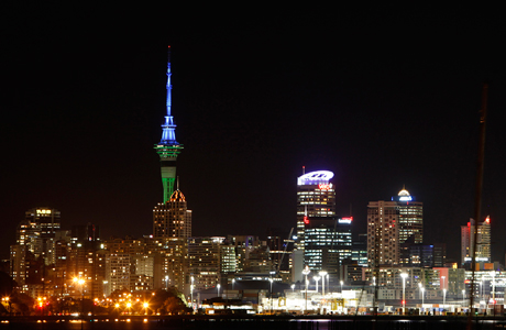 Auckland's Sky Tower at night. (Photo: AP/Alastair Grant)