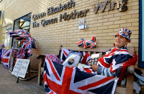 One of the Royal families biggest fans Terry Hutt, 79, from Cambridge, prepares to start the tenth day of his wait outside St Mary's Hospital in Paddington west London, for the birth of the Duchess of Cambridge's baby. (Press Association via AP Images)