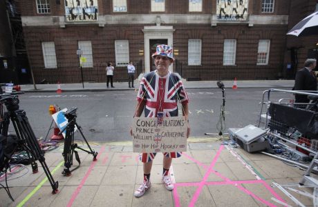 Terry Hutt stands across from the Lindo Wing of St. Mary's Hospital. (Rex Features via AP Images)