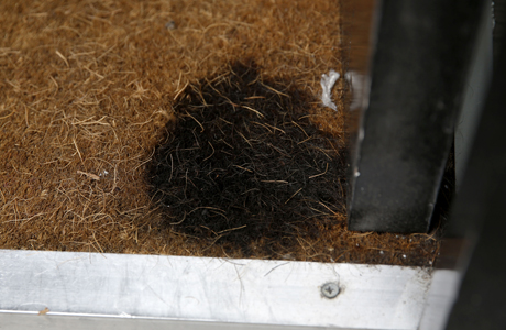 This burnt spot on a doormat is believed to be caused by the reflection. (AP)