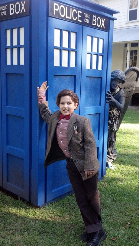 Cara Nelson and her son played around the TARDIS.