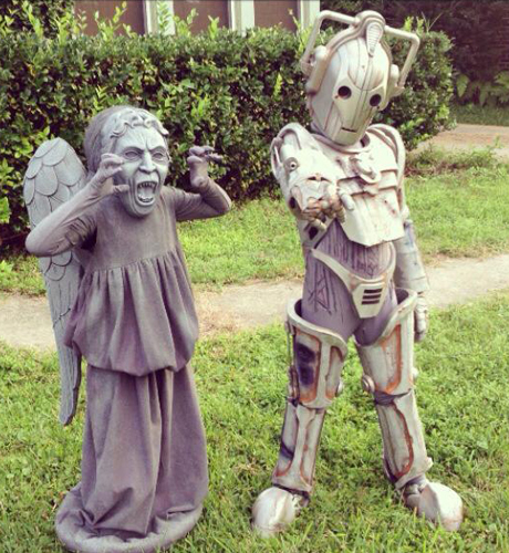 Heather Whitson Blackwell's lil' ones dressed as a mini Weeping Angel and Cyberman.